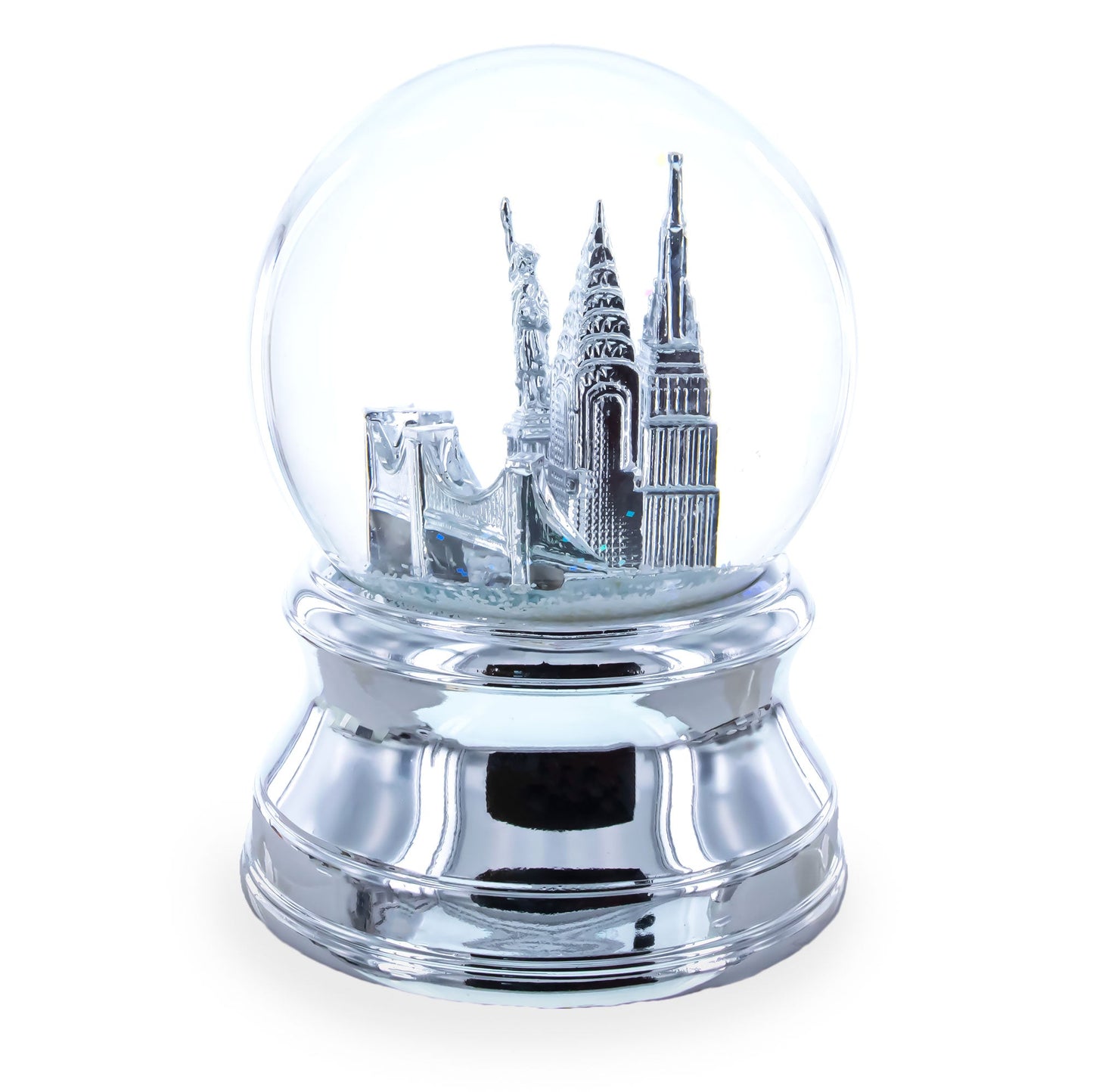 New York City Skyline with Silver Base Water Snow Globe