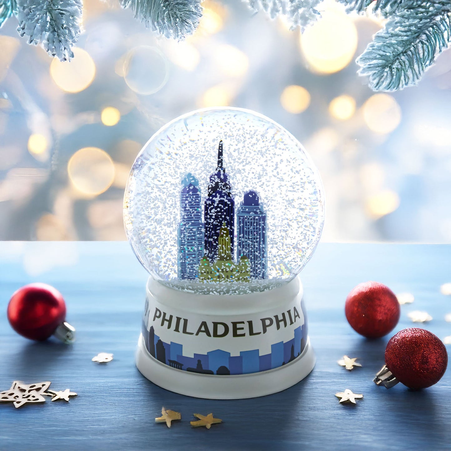 Philadelphia Skyline Glass Water Snow Globe