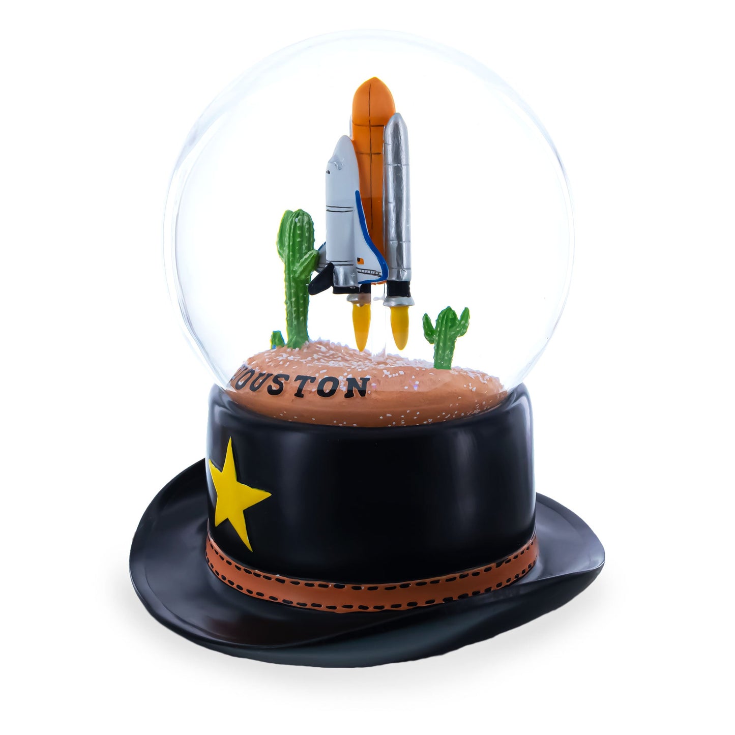Houston Space Shuttle with Cowboy Hat Base Glass Water Snow Globe