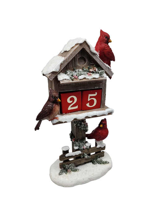 Cardinal Birdhouse Countdown Calendar - 11 Inch