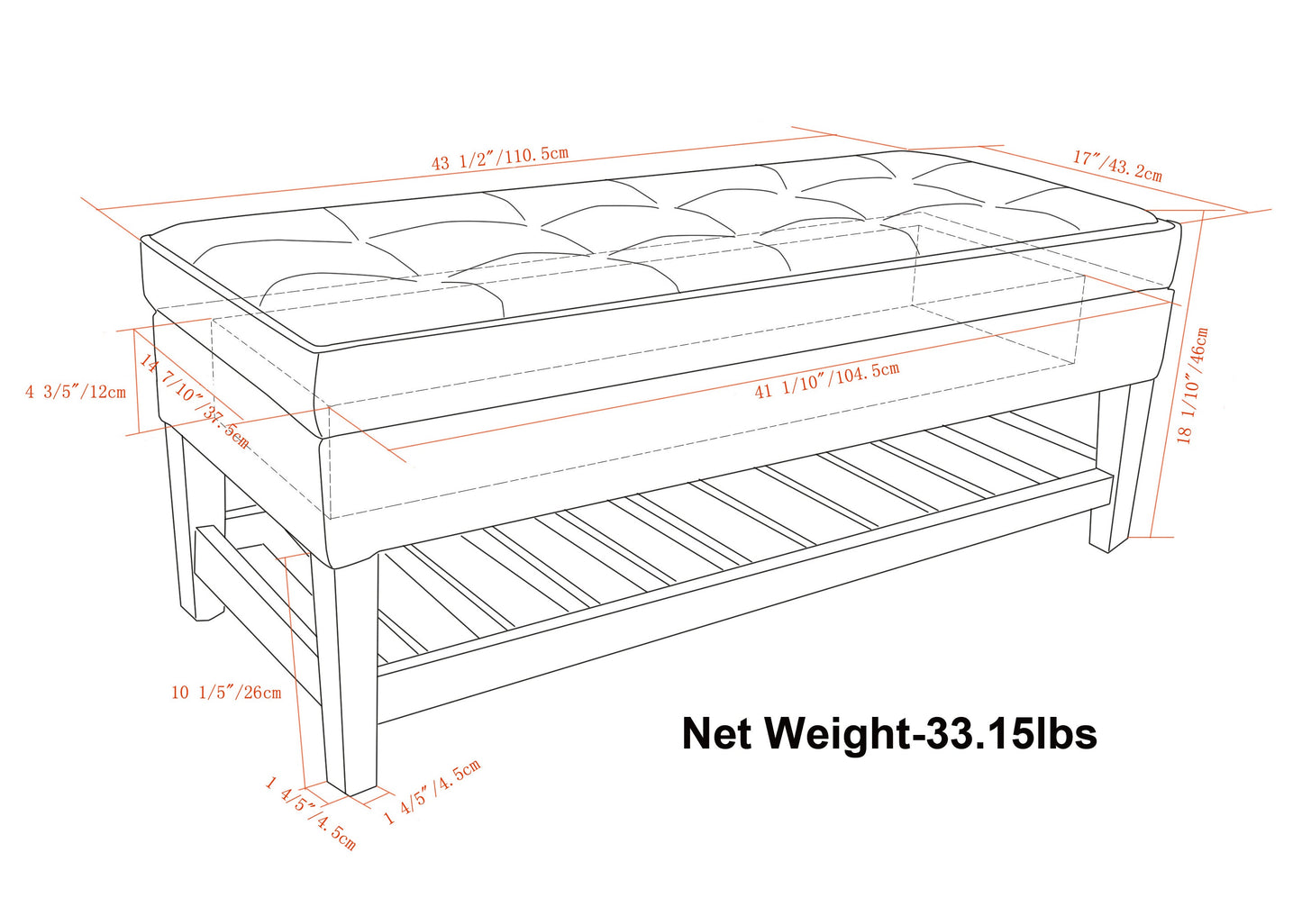 Cosmopolitan Storage Ottoman Bench with Open Bottom - Tanners
