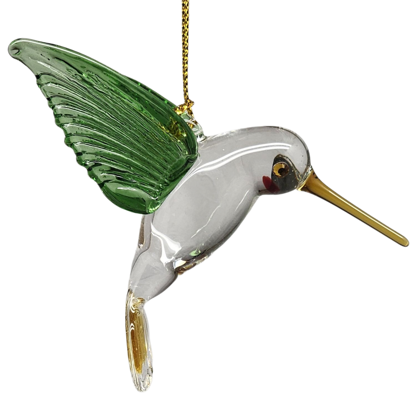 Egyptian Glass Hummingbird Ornament - Green with Yellow Beak