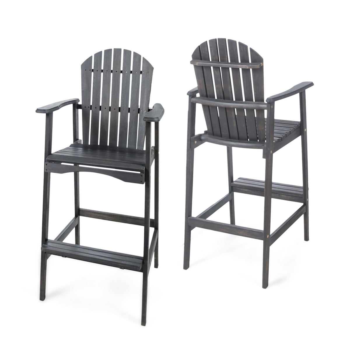 Outdoor Acacia Wood Adirondack Barstools, Set of 2