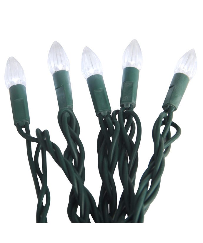 50-Light C3 Diamond Cool White LED Green Wire Light Set
