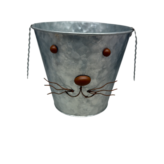 Galvanized Metal Bunny Design Bucket with Ears - Medium