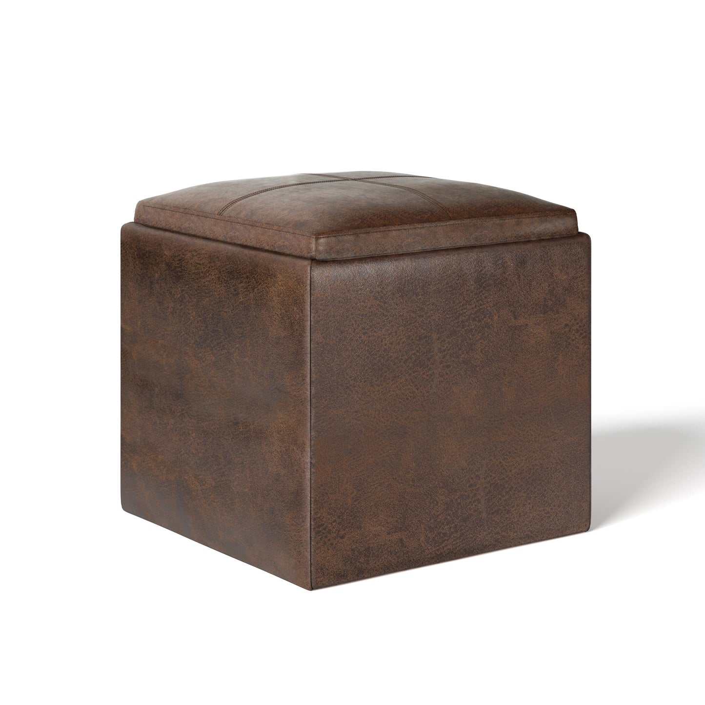 Rockwood 17 Inch Wide Cube Storage Ottoman with Tray in Distressed