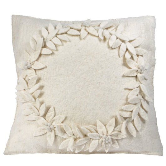 Hand Felted Wool Christmas Pillow –Cream Wreath – 20" Arcadia Home