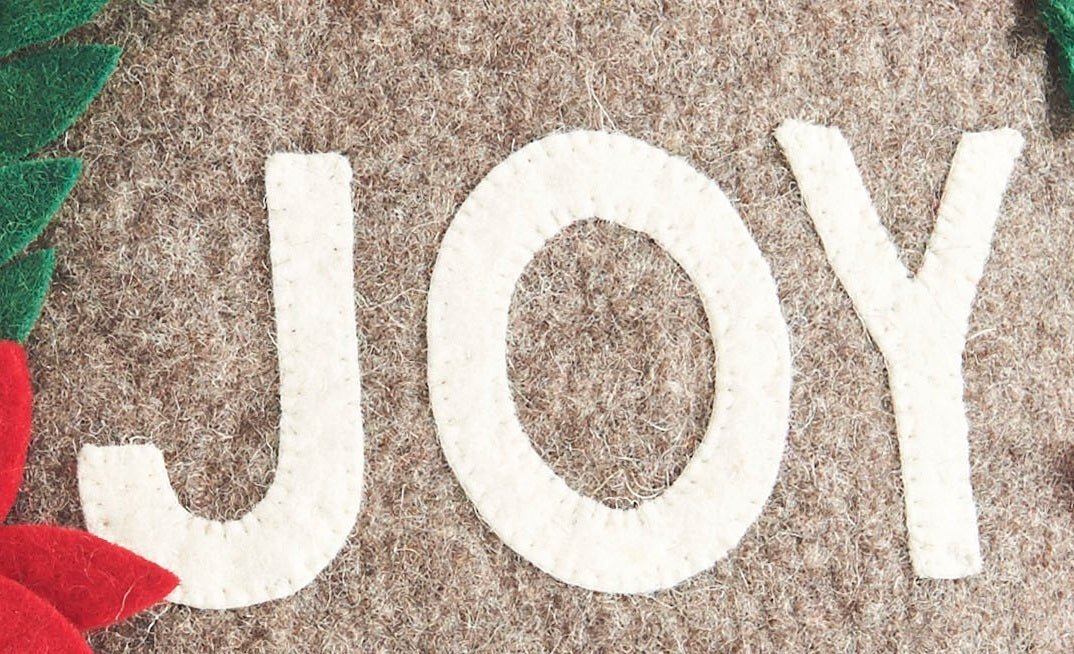 Hand Felted Wool Christmas Pillow - JOY Wreath Natural Gray - 20" Arcadia Home