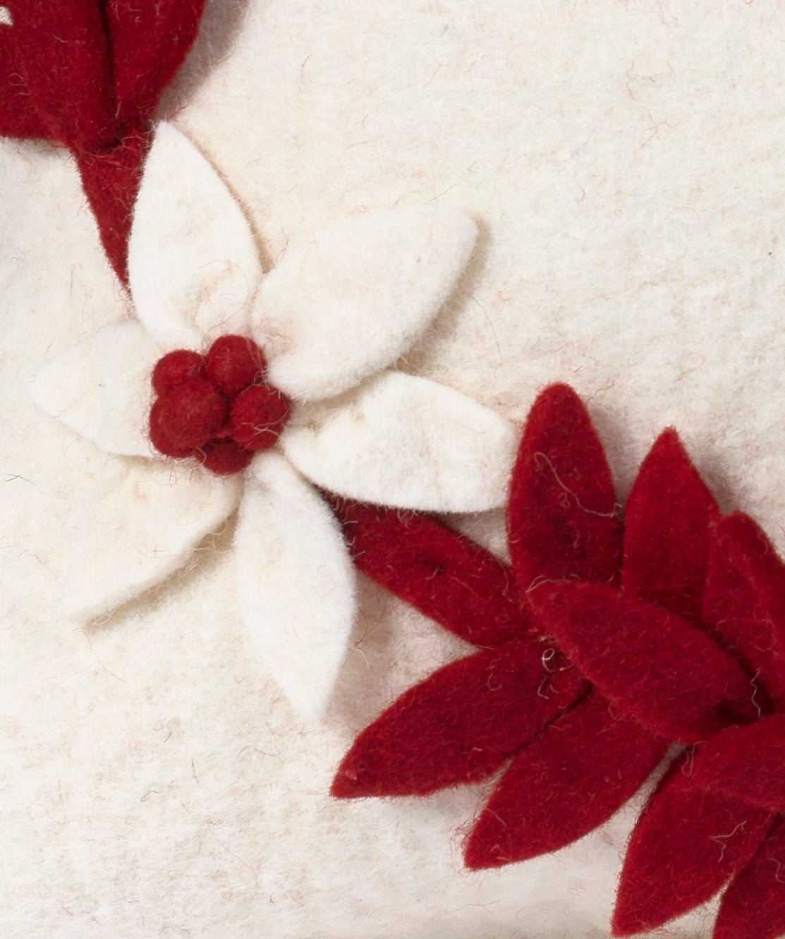 Hand Felted Wool Christmas Pillow - MERRY Wreath Cream - 20" Arcadia Home