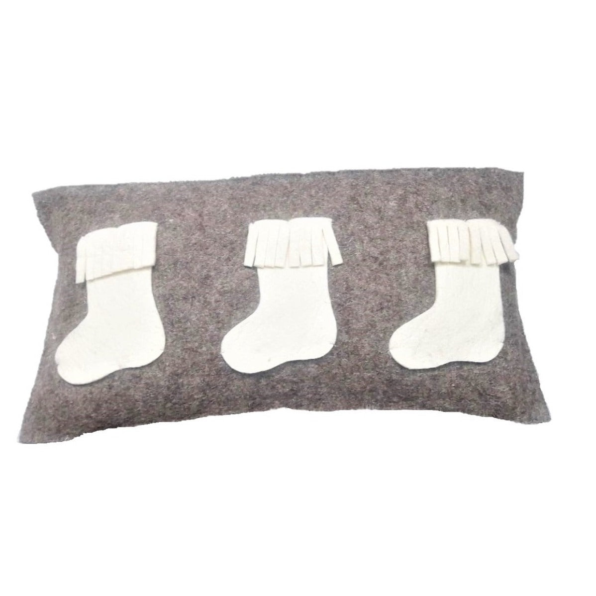 Hand Felted Wool Christmas Pillow – White Stockings Gray – 12x24” Arcadia Home