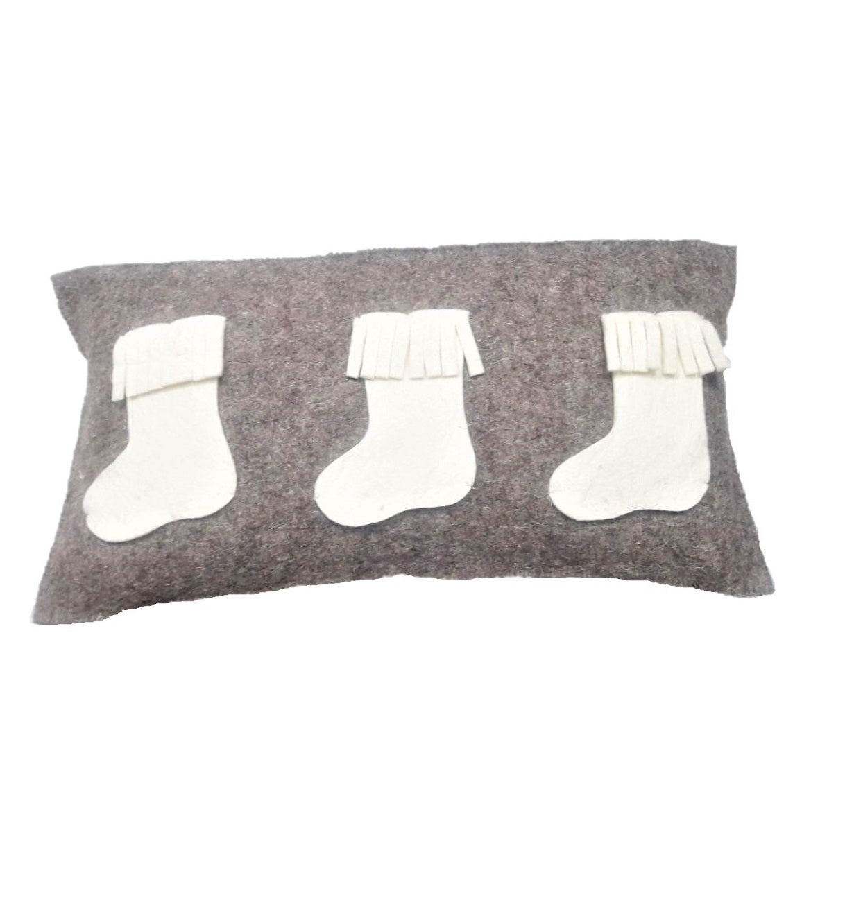 Hand Felted Wool Christmas Pillow – White Stockings Gray – 12x24” Arcadia Home