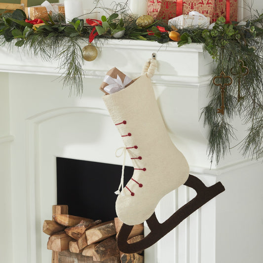 Ice Skate Hand Felted Wool Cream Christmas Stocking Skate Arcadia Home