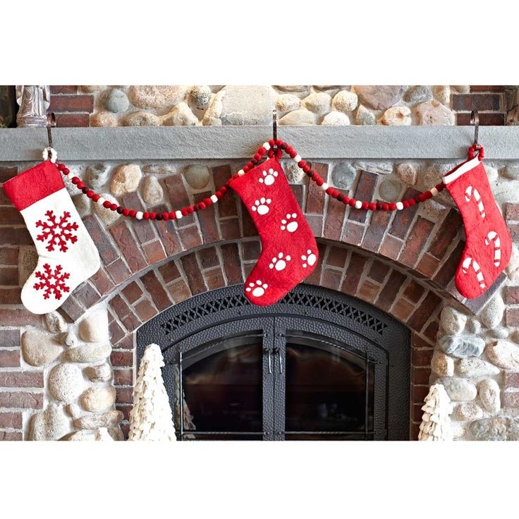 Hand Felted Wool Christmas Stocking Red Snowflakes Cream Arcadia Home