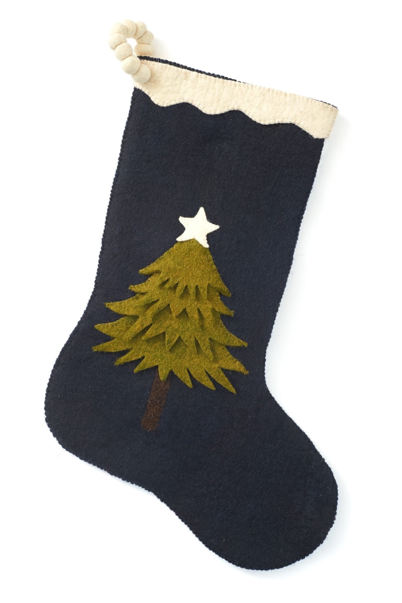 Hand Felted Wool Christmas Stocking - Tree Navy Blue Arcadia Home