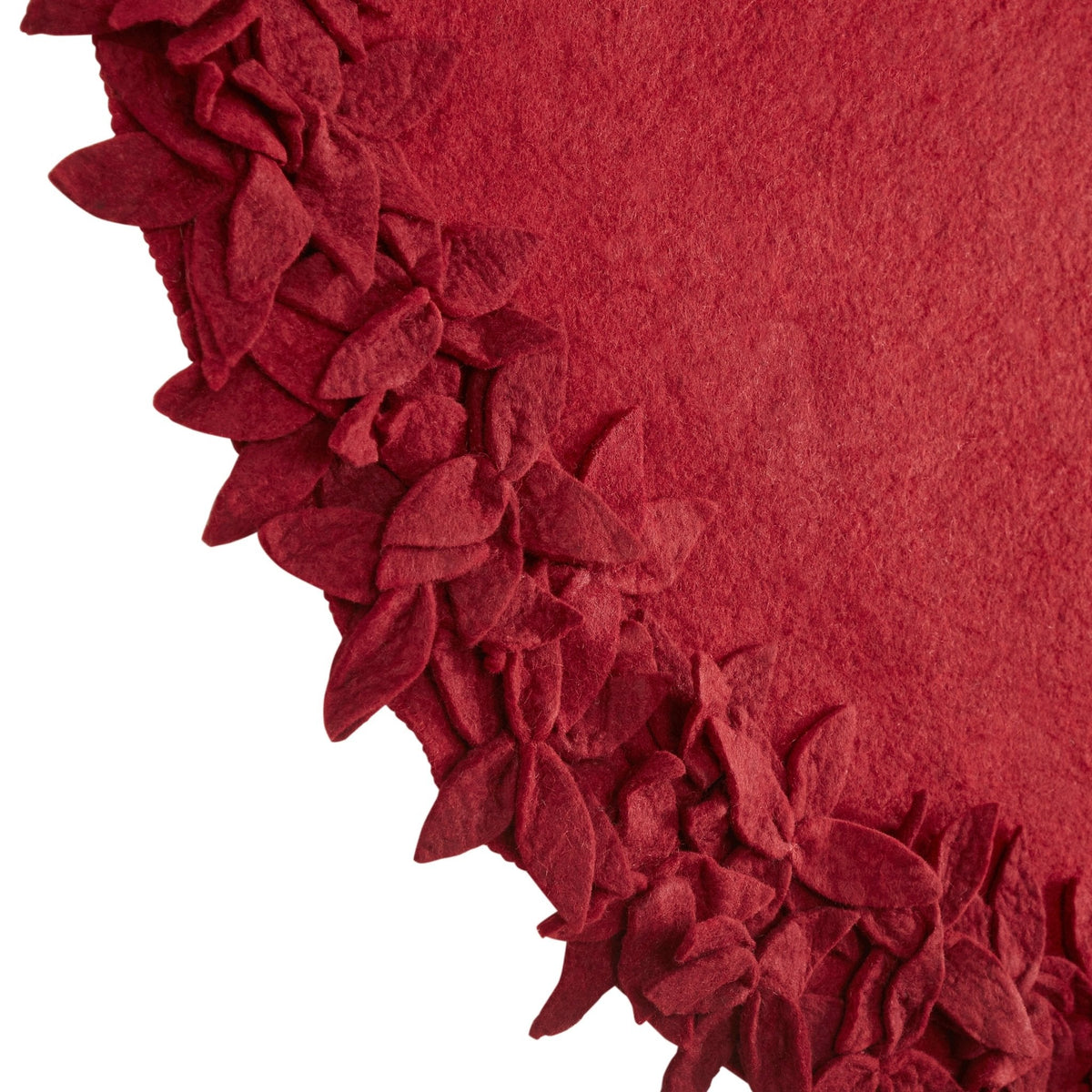 Hand Felted Wool Overlapping Flowers Border Maroon Christmas Tree Skirt 64"/72"