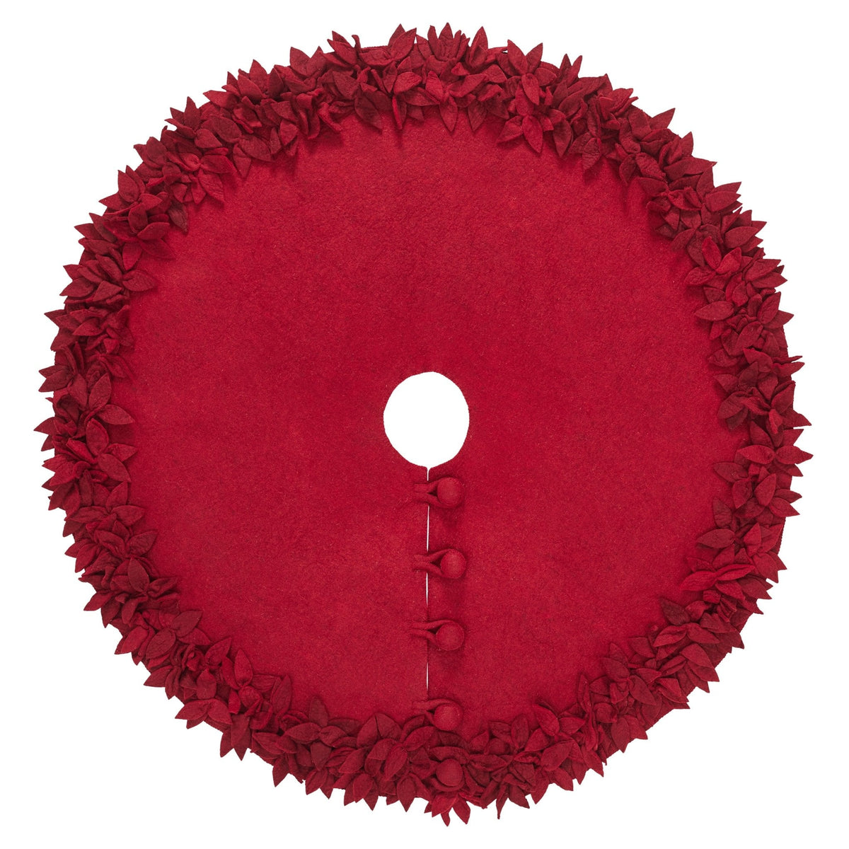 Hand Felted Wool Overlapping Flowers Border Maroon Christmas Tree Skirt 64"/72"