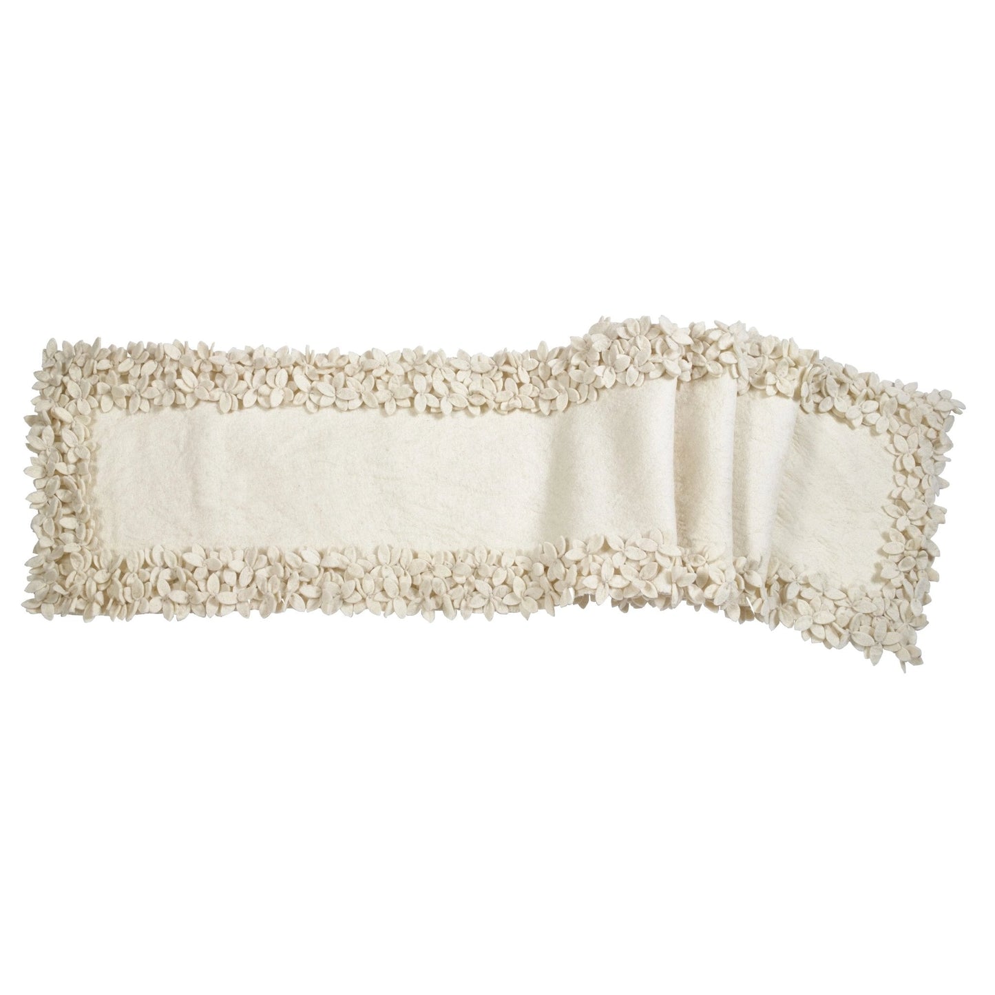 Hand Felted Wool Floral Border Table Runner Cream, 16x90" Arcadia Home