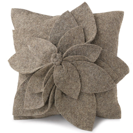 Hand Felted Wool Pillow - 3D Flower Gray Gray – 20" Arcadia Home