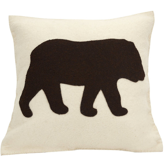 Hand Felted Wool Pillow - Brown Bear Silhouette Cream - 20" Arcadia Home