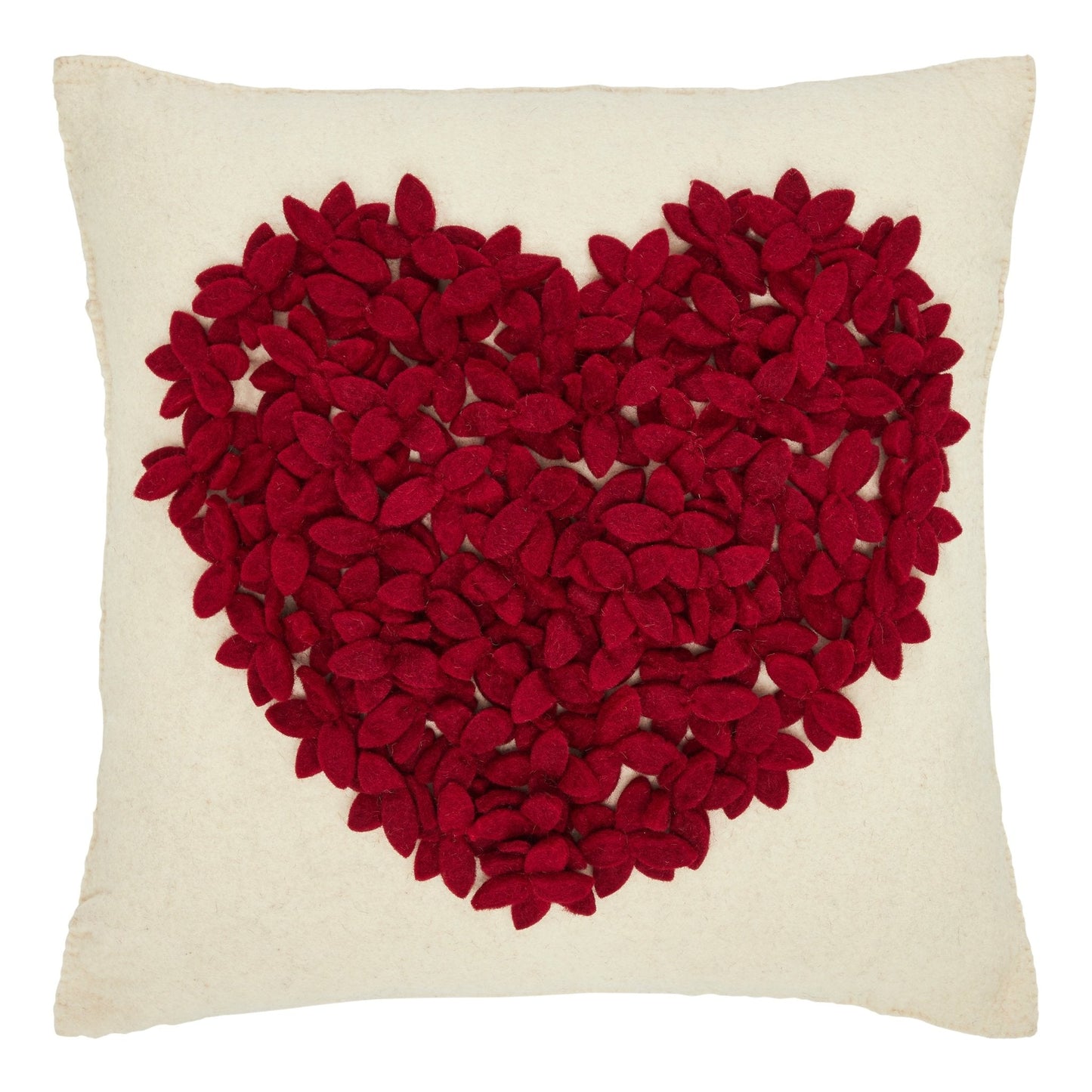 Hand Felted Wool Pillow Cover - Red Heart Cream - 20" Arcadia Home