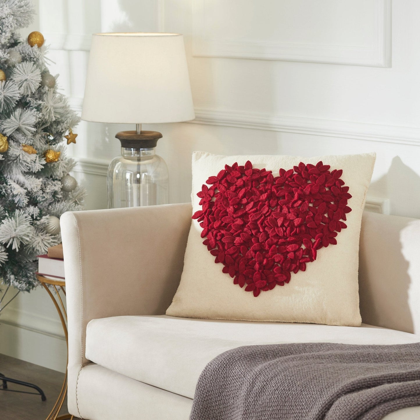 Hand Felted Wool Pillow Cover - Red Heart Cream - 20" Arcadia Home