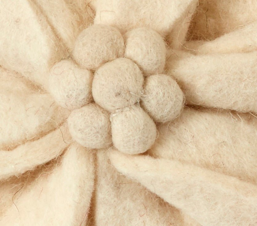 Hand Felted Wool Pillow - Cream 3D Flower Cream – 20" Arcadia Home