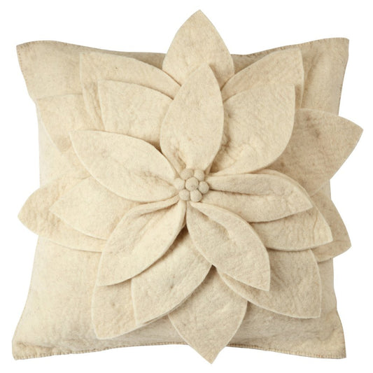 Hand Felted Wool Pillow - Cream 3D Flower Cream – 20" Arcadia Home