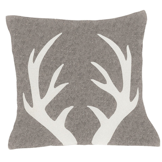 Hand Felted Wool Pillow - Cream Antlers Gray - 20" Arcadia Home