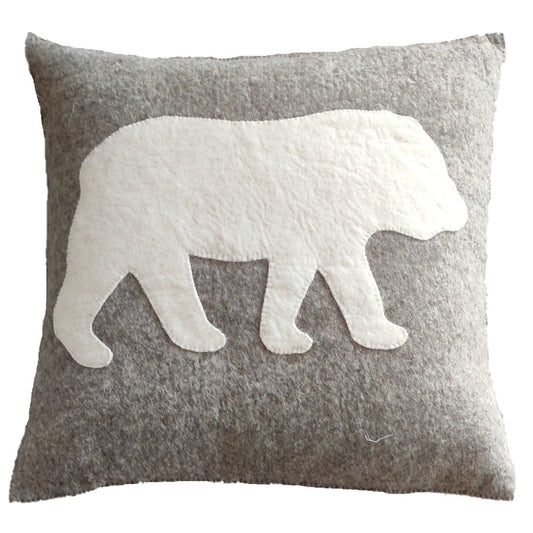 Hand Felted Wool Pillow - Cream Bear Silhouette Gray - 20" Arcadia Home