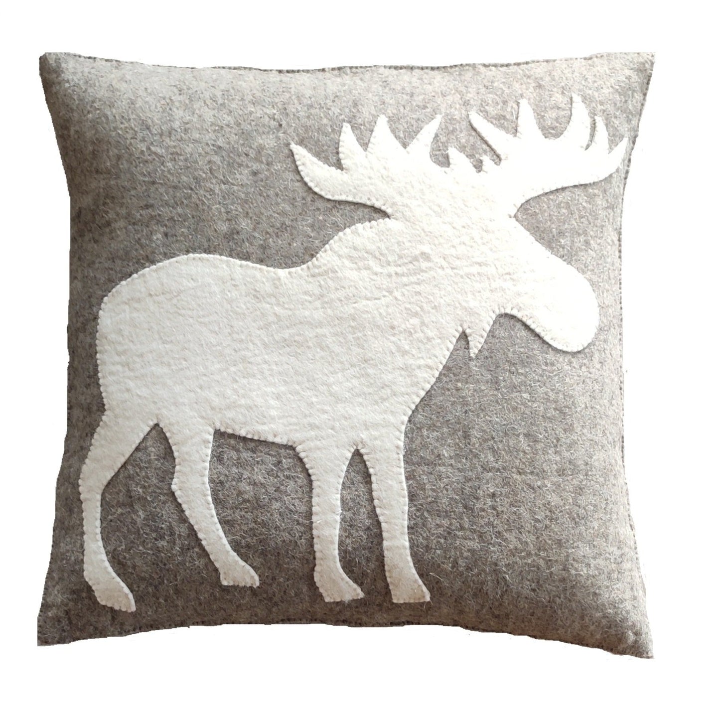 Hand Felted Wool Pillow - Cream Moose Silhouette Gray - 20" Arcadia Home