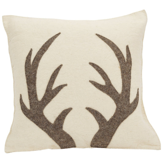 Hand Felted Wool Pillow - Gray Antlers Cream - 20" Arcadia Home