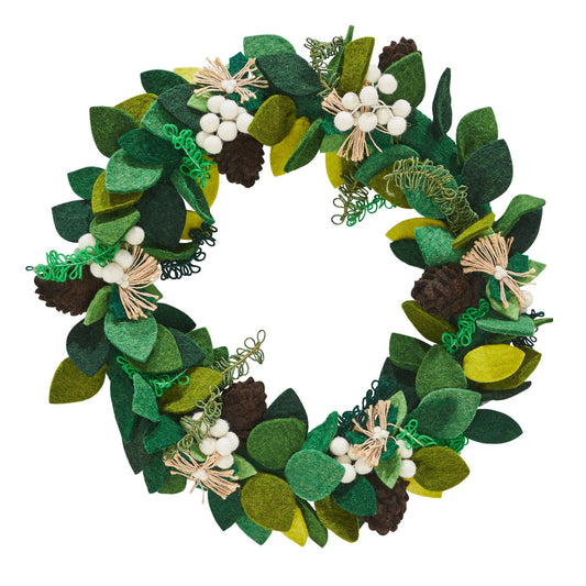 Hand Felted Wool Wreath Cream Berries - 20" Arcadia Home