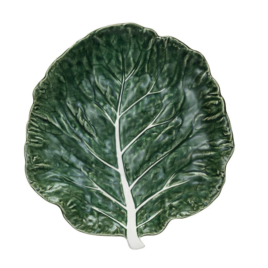 Hand-Painted Green Cabbage Shaped Stoneware Plate