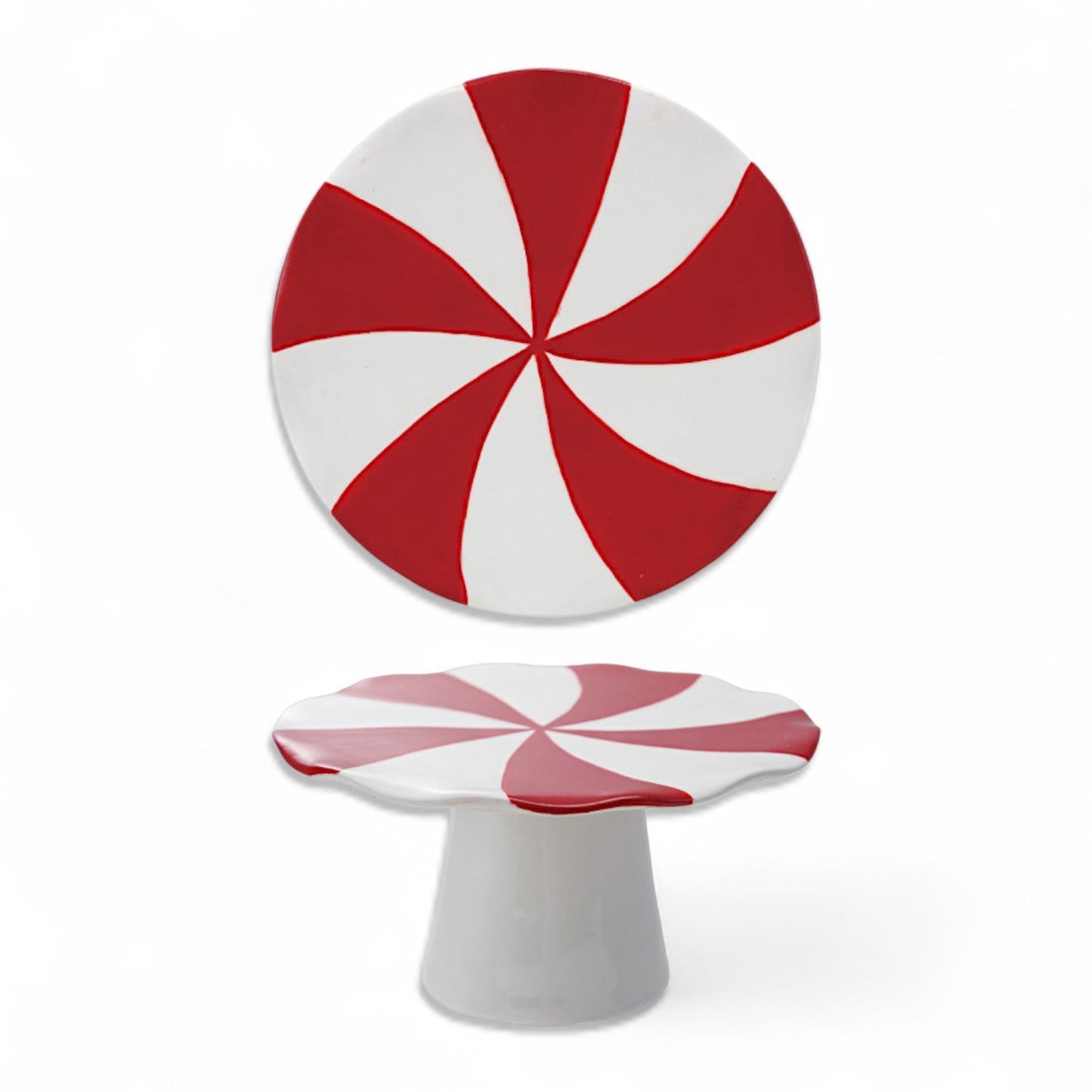 Hand-Painted Ceramic Peppermint Pedestal