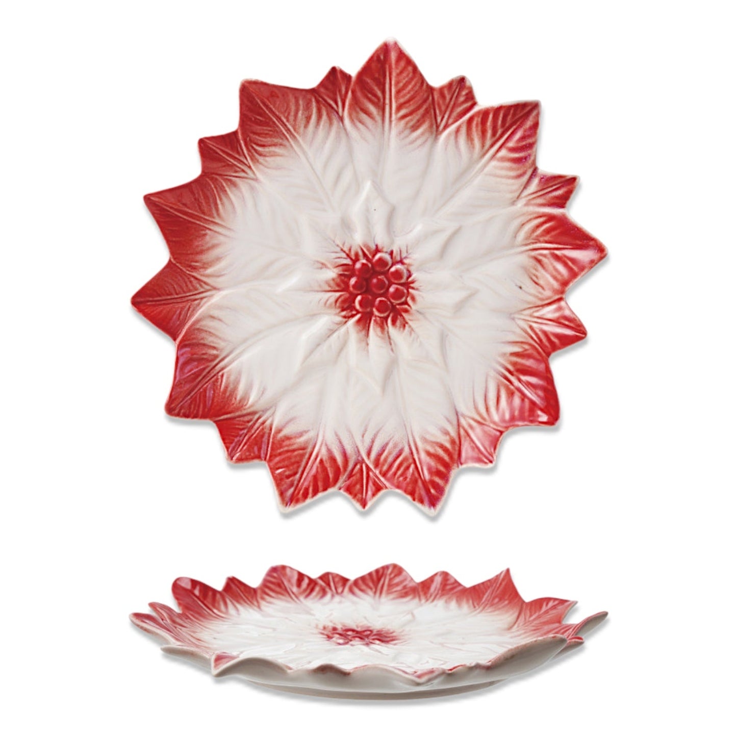Hand-Painted Poinsettia Ceramic Plate