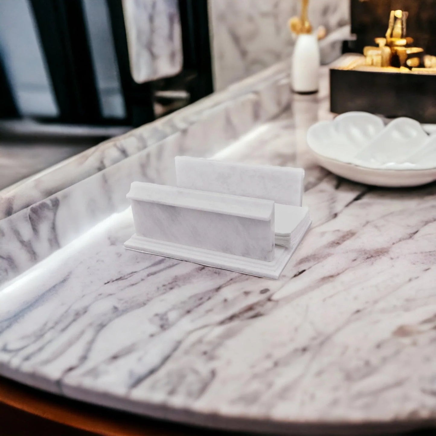 Hand Towel Holder of White Marble