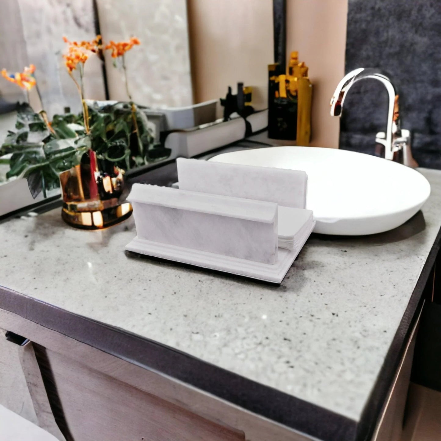 Hand Towel Holder of White Marble