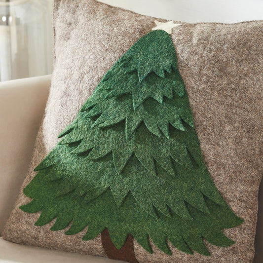 Handmade Christmas Pillow Hand Felted Wool - Green Tree Gray - 20" Arcadia Home