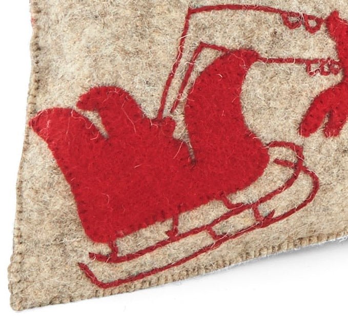 Handmade Christmas Pillow Hand Felted Wool - Red Reindeer Gray - 12"x24" Arcadia Home