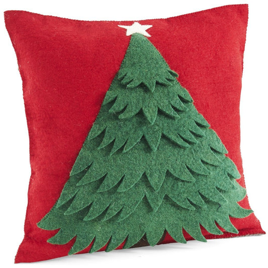 Handmade Christmas Pillow Hand Felted Wool - Tree Red - 20" / 14" Arcadia Home