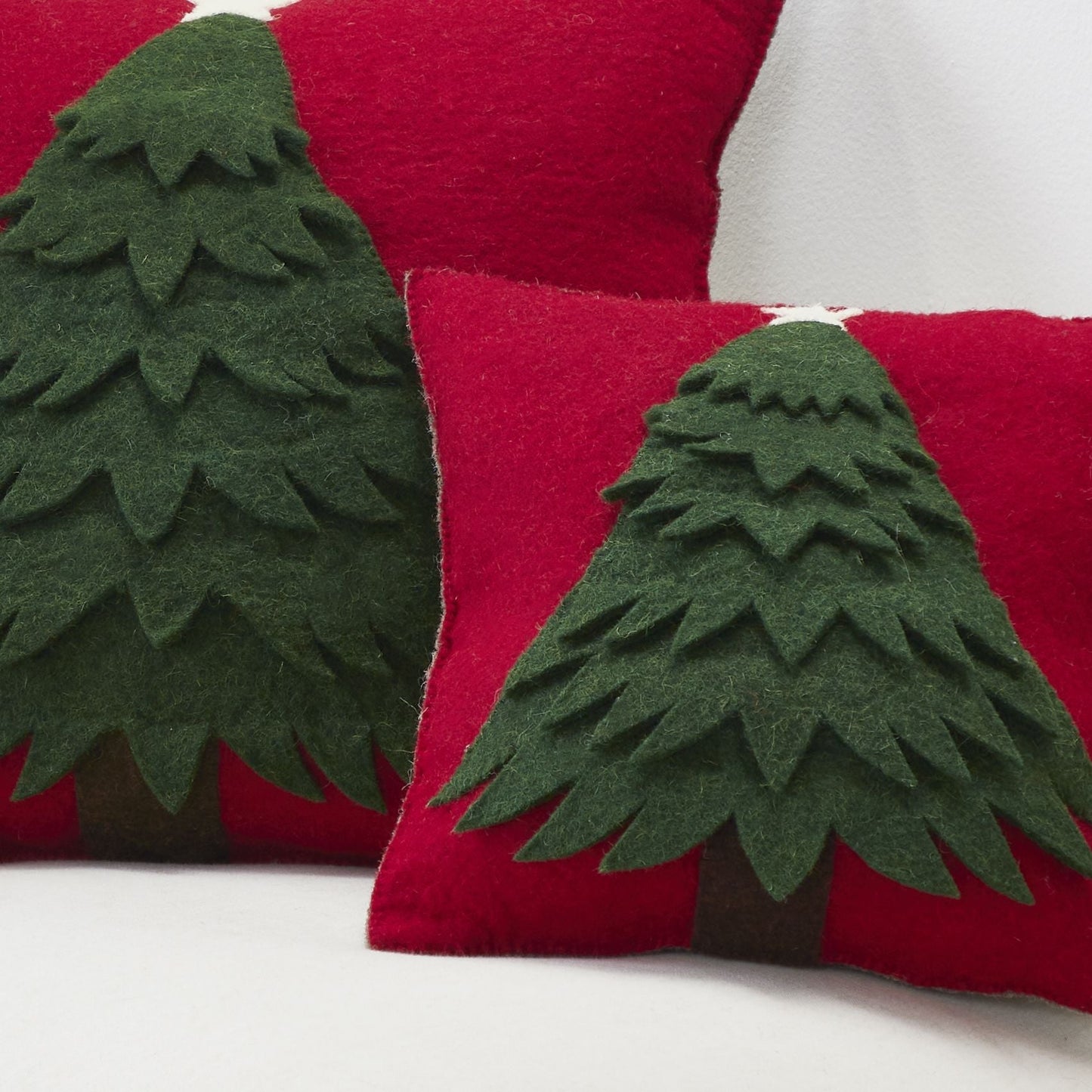 Handmade Christmas Pillow Hand Felted Wool - Tree Red - 20" / 14" Arcadia Home