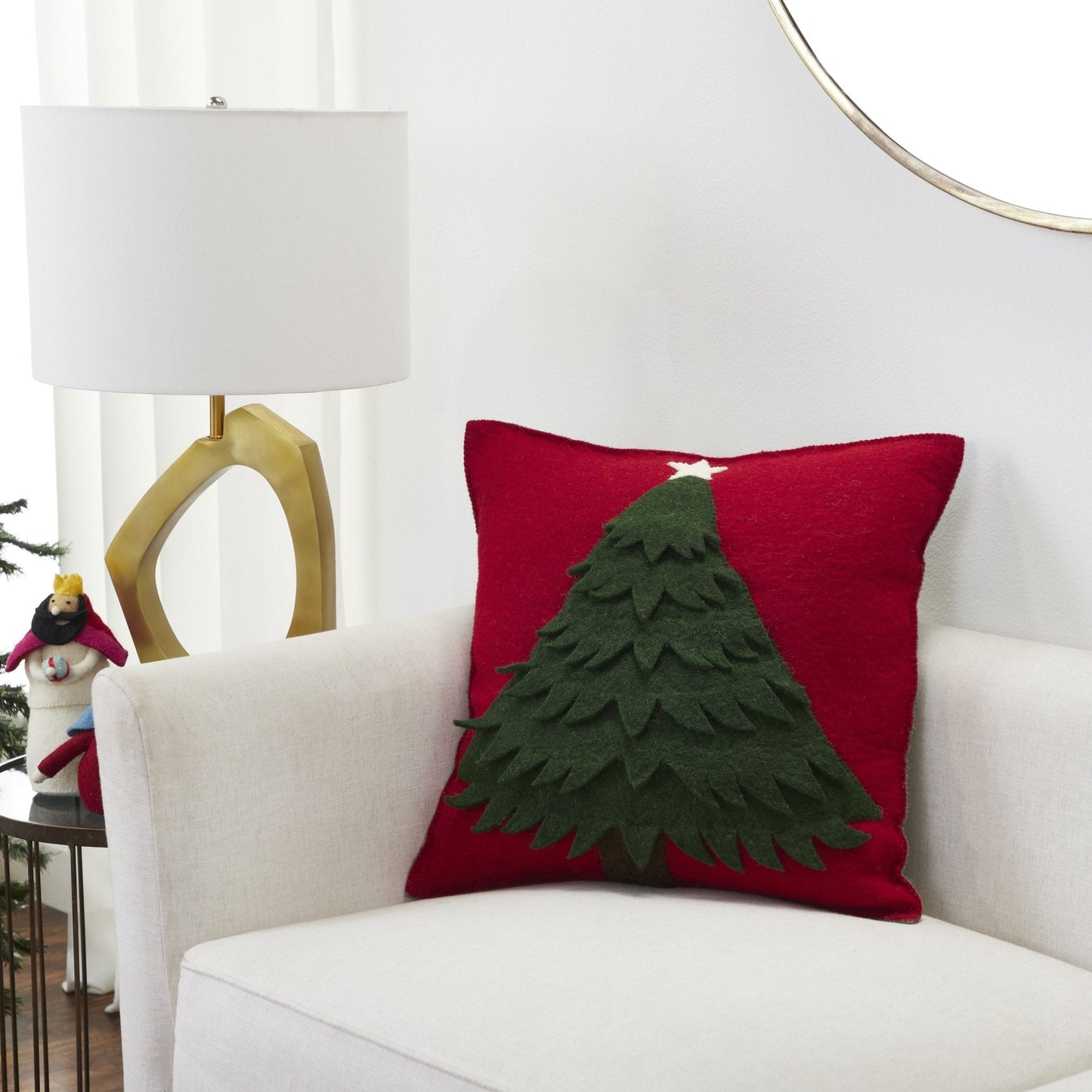 Handmade Christmas Pillow Hand Felted Wool - Tree Red - 20" / 14" Arcadia Home