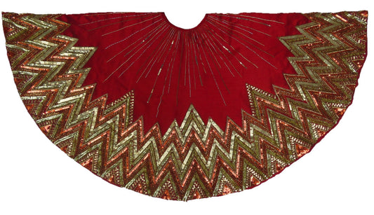 Hand Beaded Metallic Starburst Garnet Red Christmas Tree Skirt 60" Arcadia Home