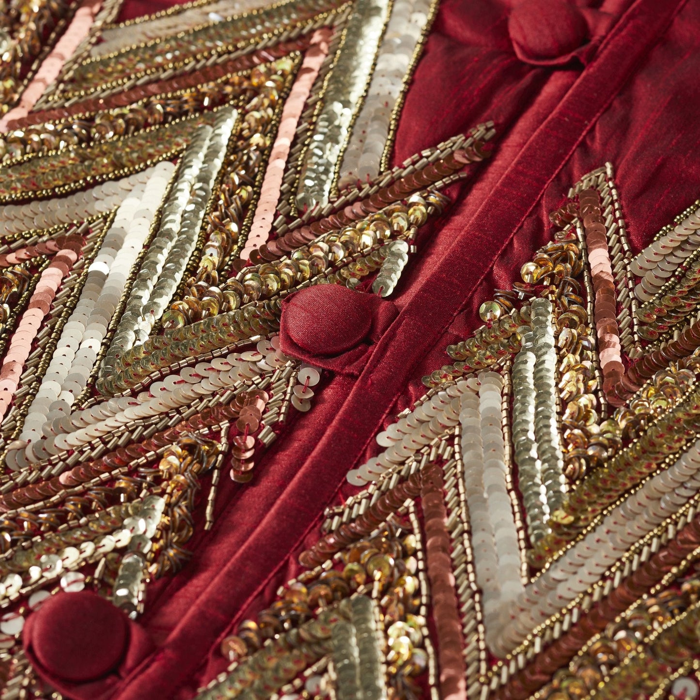 Hand Beaded Metallic Starburst Garnet Red Christmas Tree Skirt 60" Arcadia Home