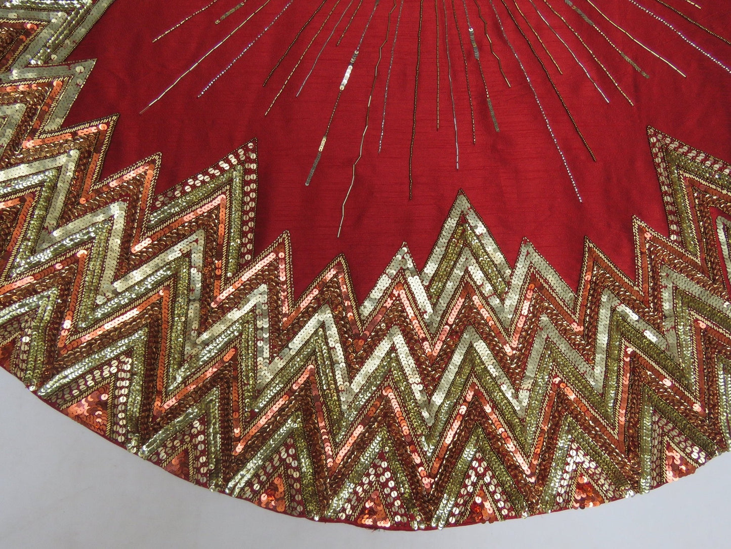Hand Beaded Metallic Starburst Garnet Red Christmas Tree Skirt 60" Arcadia Home