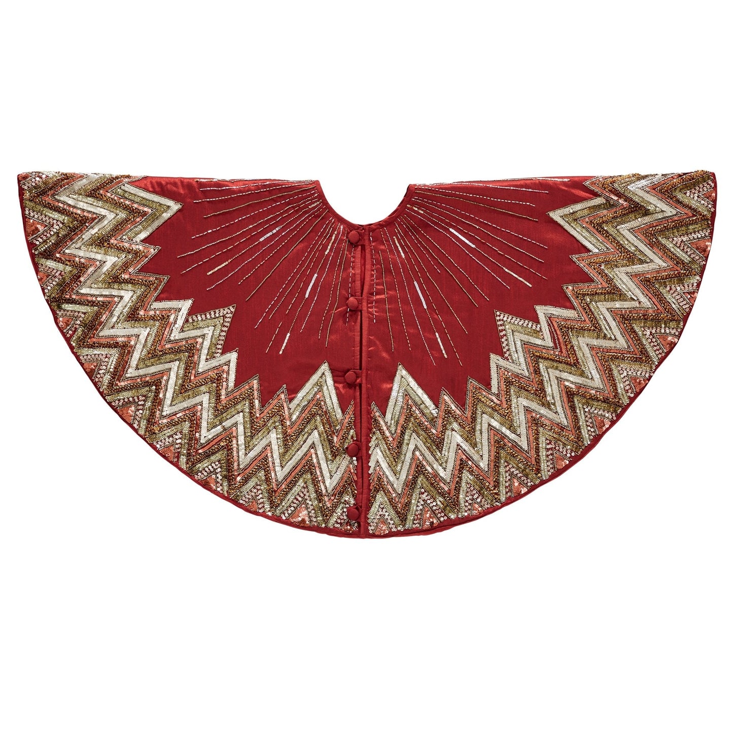 Hand Beaded Metallic Starburst Garnet Red Christmas Tree Skirt 60" Arcadia Home