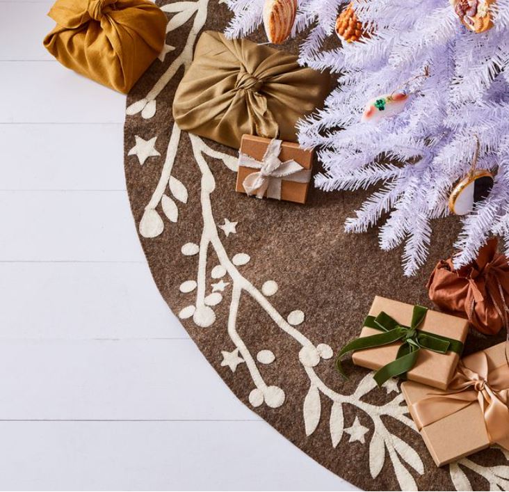 Handmade Felt Branches and Stars Gray Christmas Tree Skirt Arcadia Home