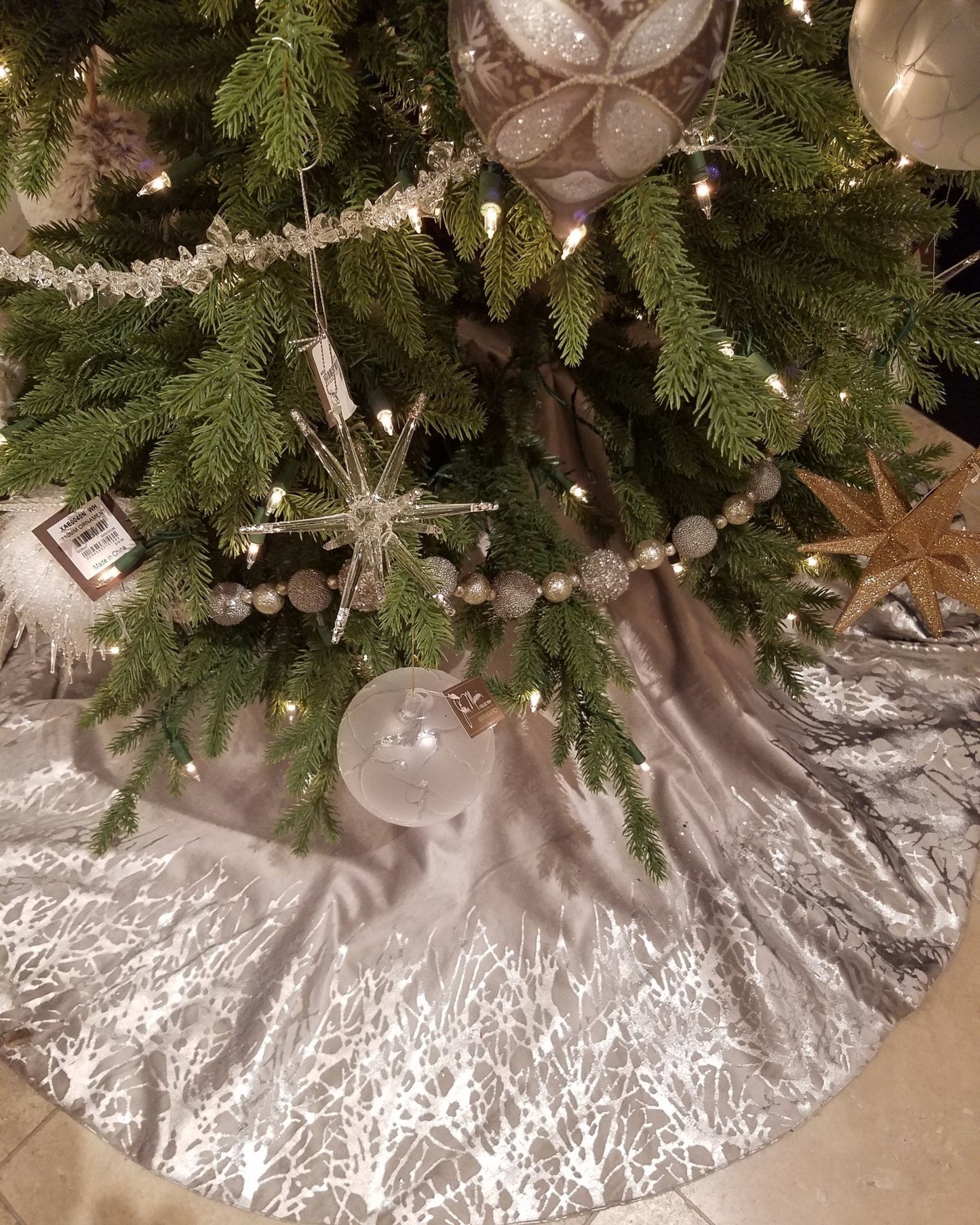 Handmade Christmas Tree Skirt Gray Velvet - Burnout - 60" Arcadia Home