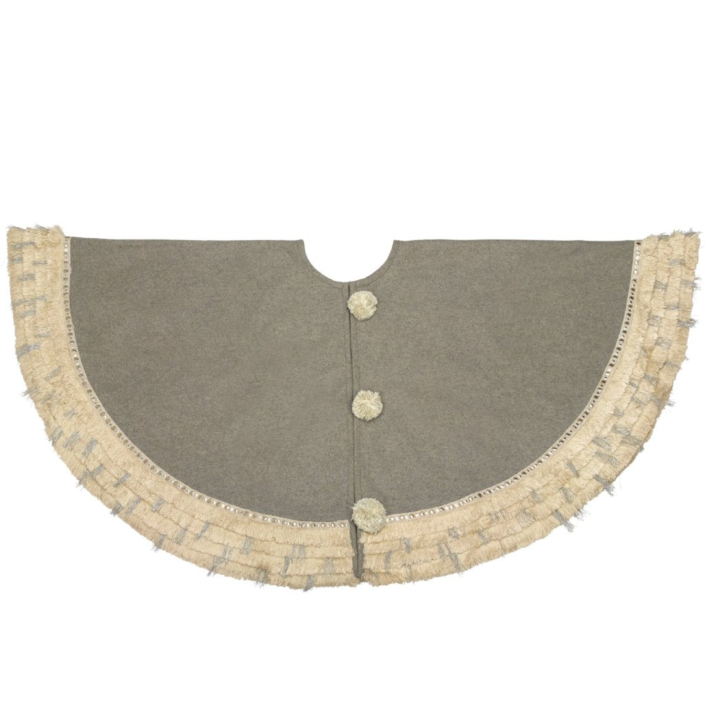 Handmade Gray Fringe Border Wool Christmas Tree Skirt 60" Arcadia Home