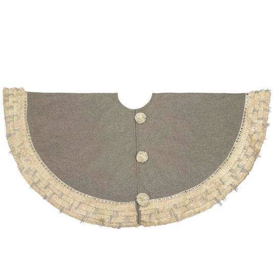 Handmade Gray Fringe Border Wool Christmas Tree Skirt 60" Arcadia Home